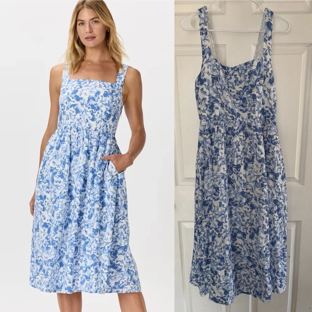 Quince 100% European Linen Fit & Flare Midi Dress Floral Waterfall Women’s L - Picture 1 of 7